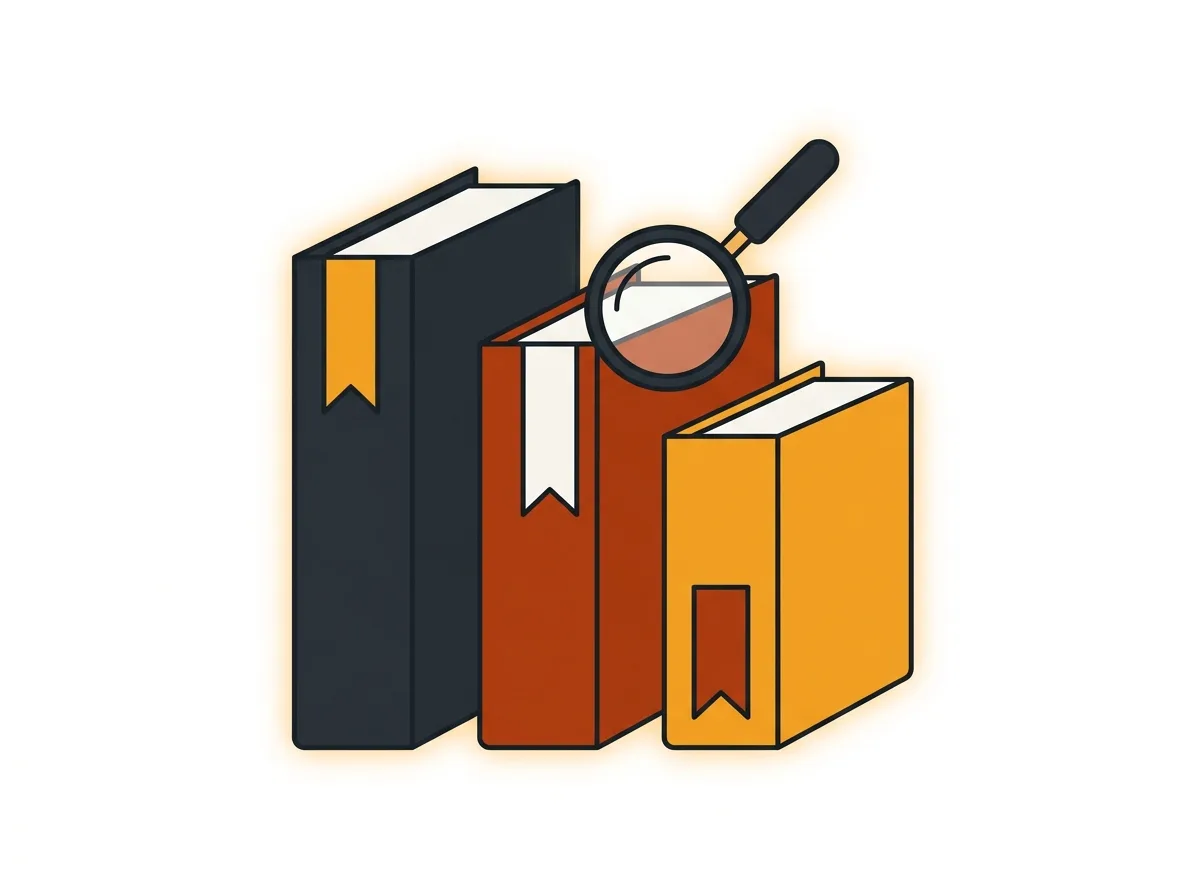 Three code books of different heights standing side by side, each with its own colored bookmark tab at a different height, with a magnifying glass hovering above the middle book, representing navigating between different pinned code editions.